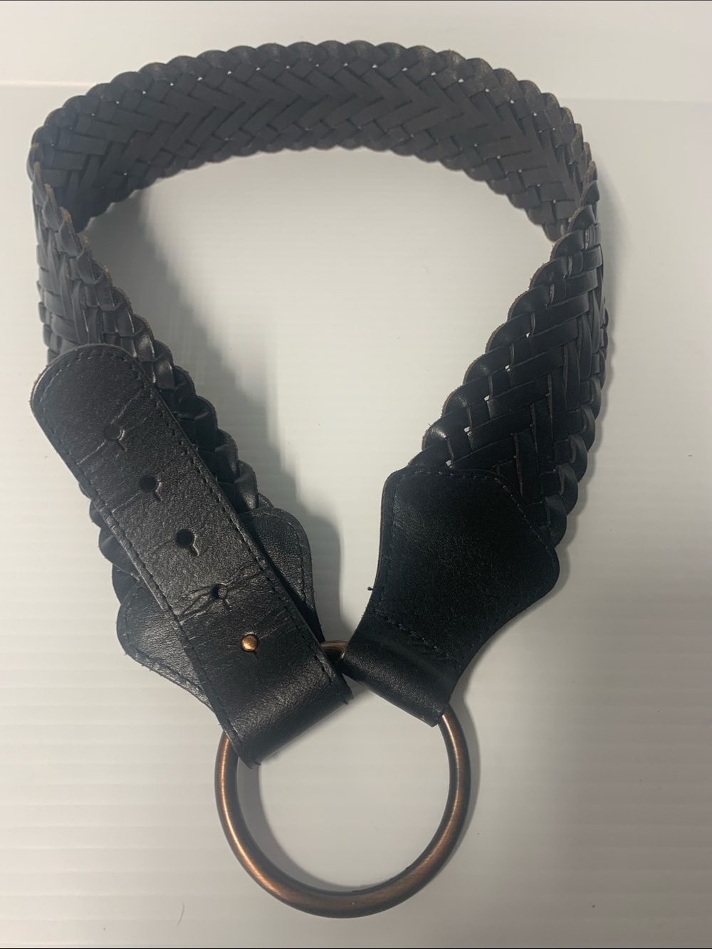 Y2K Women’s Black Braided Leather Ring Belt